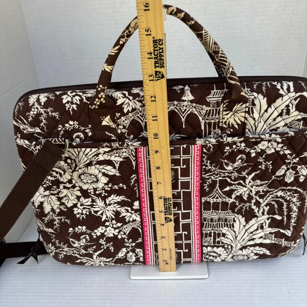 Vera Bradley Java Blue Quilted Laptop Messenger Bag Brown Floral Pagoda‎ Case